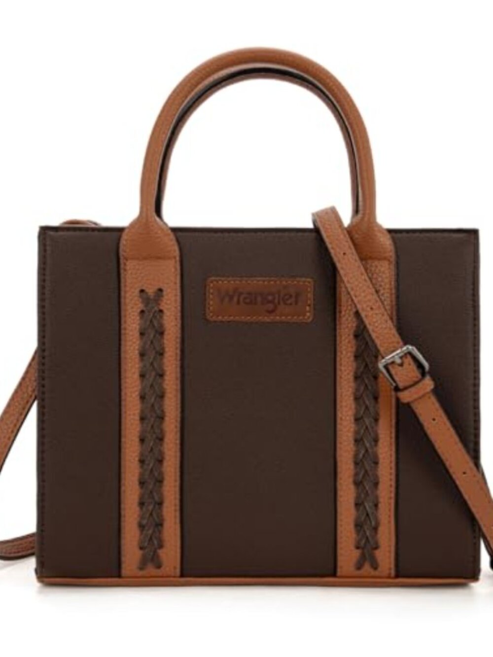 Vegan Leather Satchel Tote Bag Whipstitch Adjustable Strap